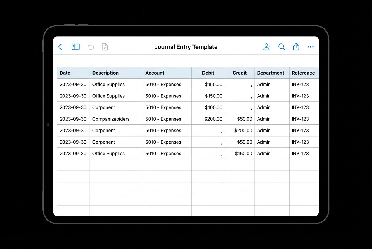 Illustration of a clean standardized journal entry template with mapped fields