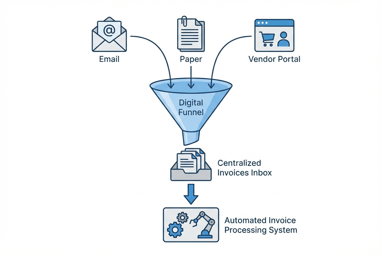 Diagram of a digital funnel for invoice intake