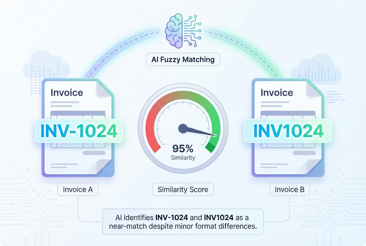 Illustration of fuzzy match similarity scoring between invoice numbers