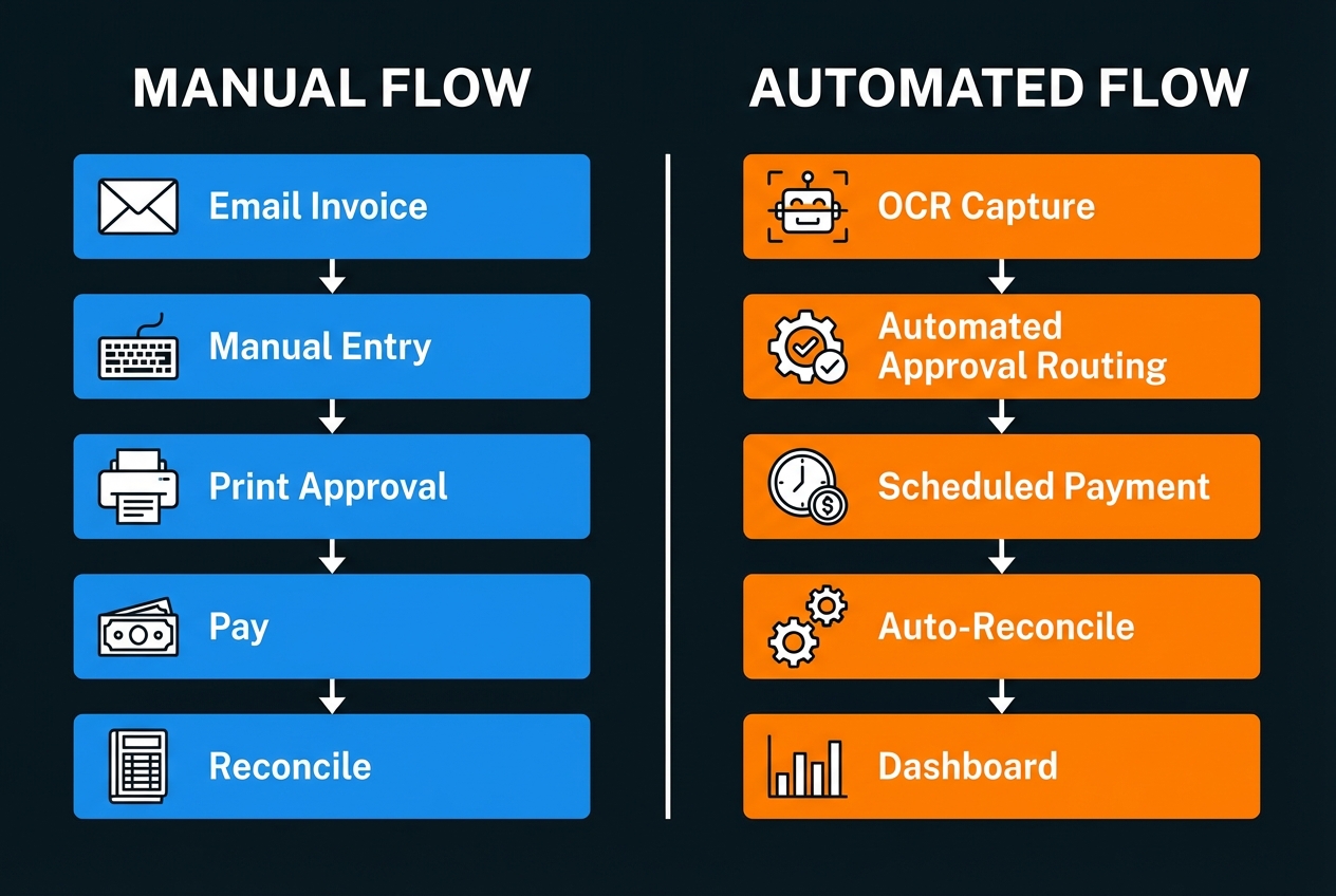 Manual vs automated finance workflow diagram