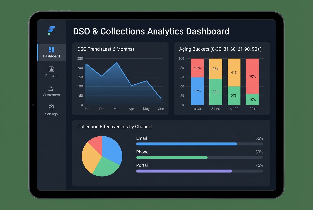 DSO and collections analytics dashboard mock screenshot