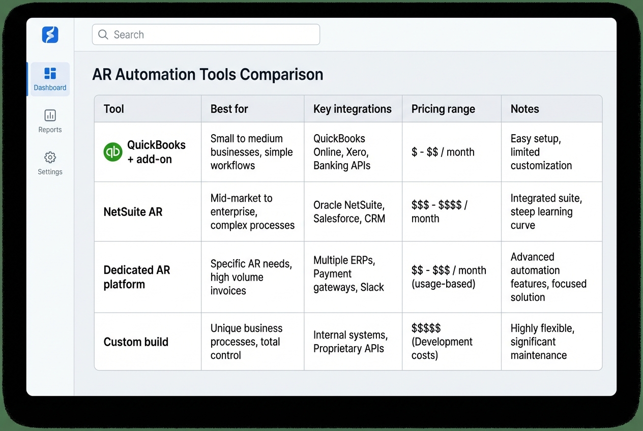 Software comparison table mock screenshot