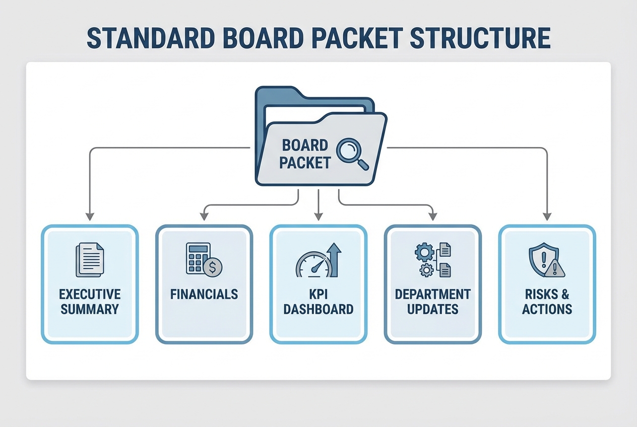 Diagram showing the standard sections of a board packet