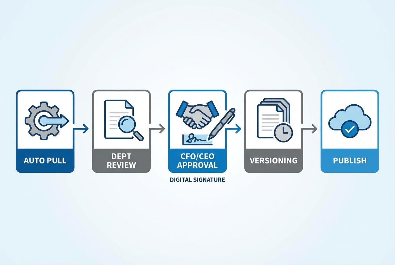 Diagram showing a multi-step governance and approval flow