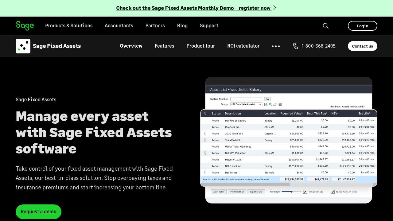 Sage Fixed Assets Landing Page