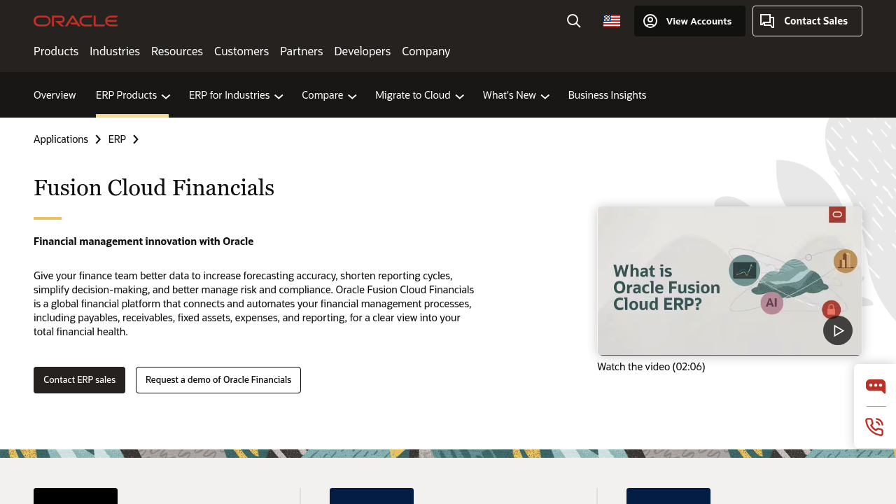 Oracle Fusion Cloud Financials Landing Page
