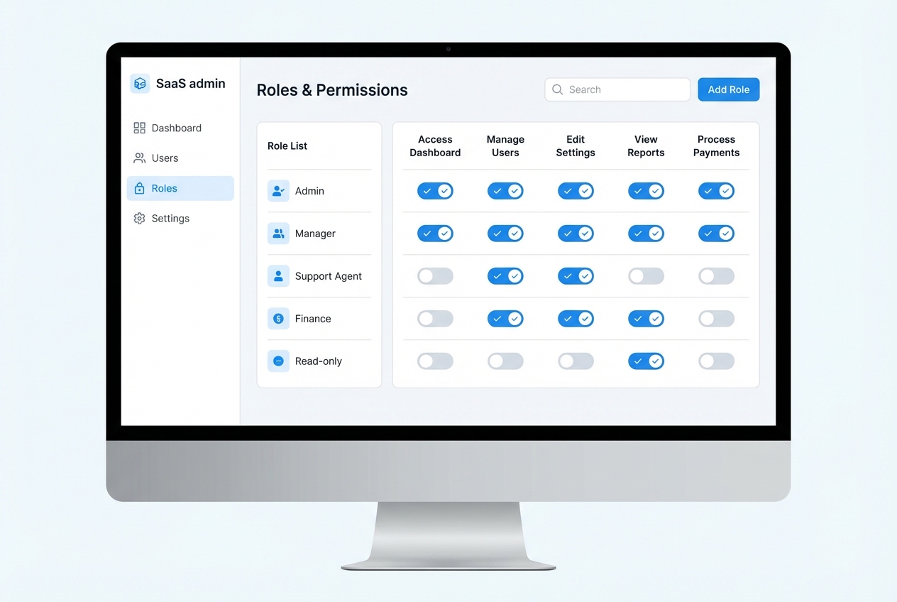 Admin dashboard interface for managing user roles and permissions