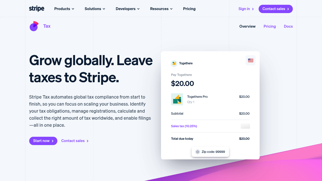 Stripe Tax product screenshot