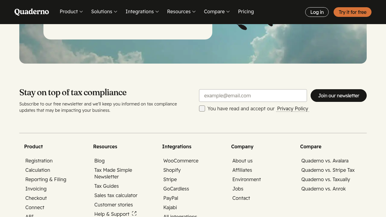 Quaderno landing page