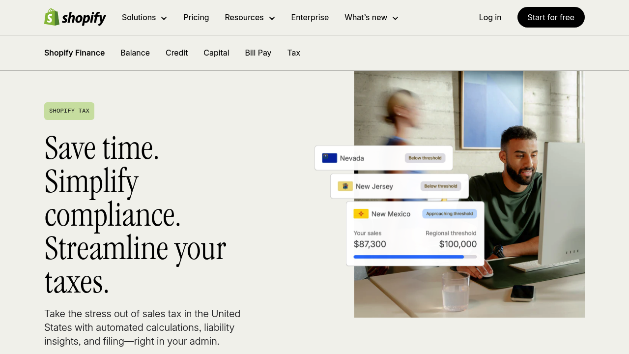 Shopify Tax landing page