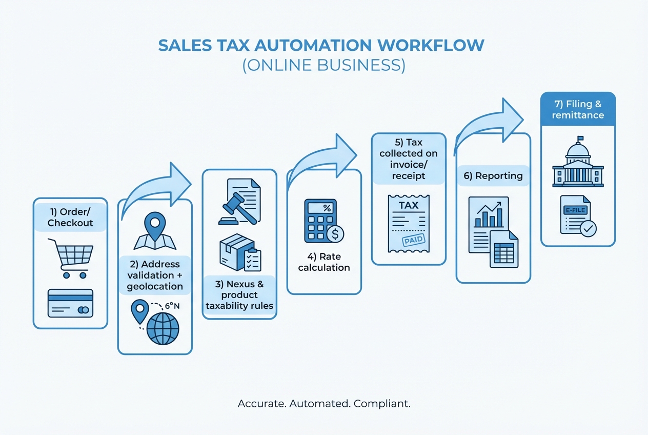 Sales tax automation workflow diagram