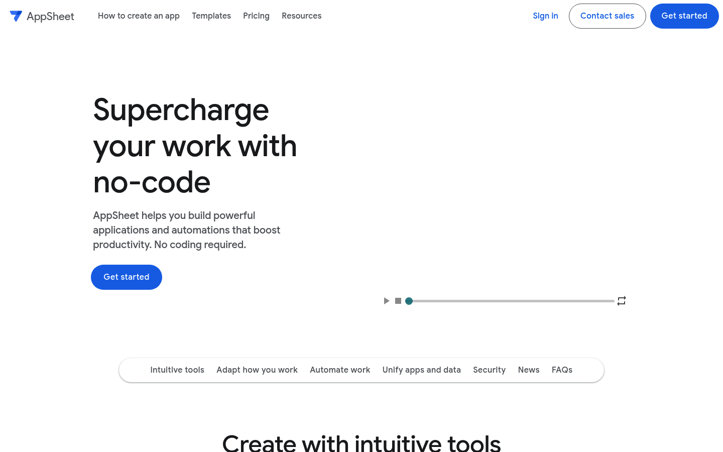 Google AppSheet homepage screenshot