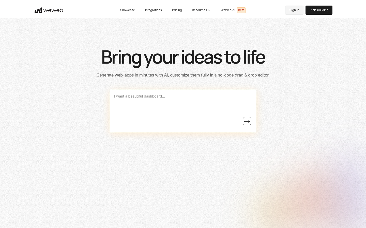 WeWeb homepage screenshot