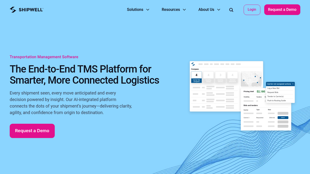 Shipwell TMS platform page screenshot