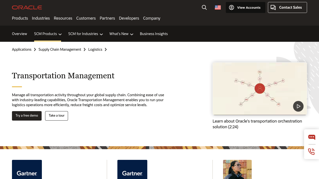 Oracle Transportation Management product page screenshot