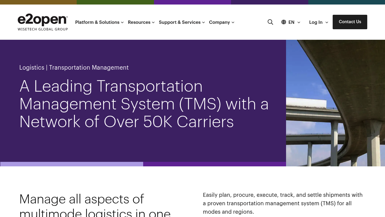 e2open Transportation Management product page screenshot