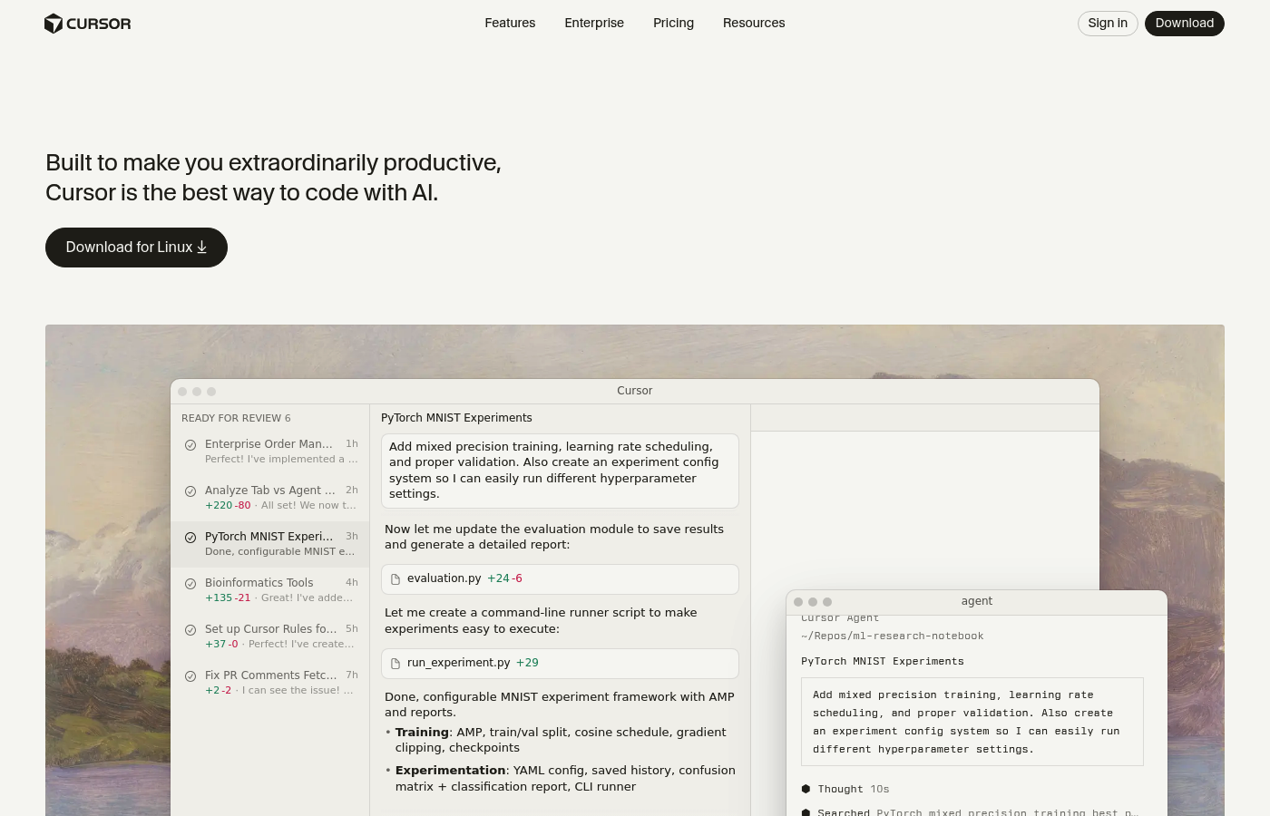 Cursor editor interface