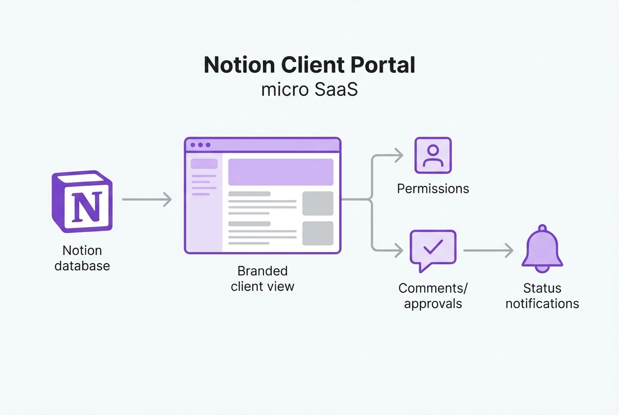 Client portal interface built from Notion