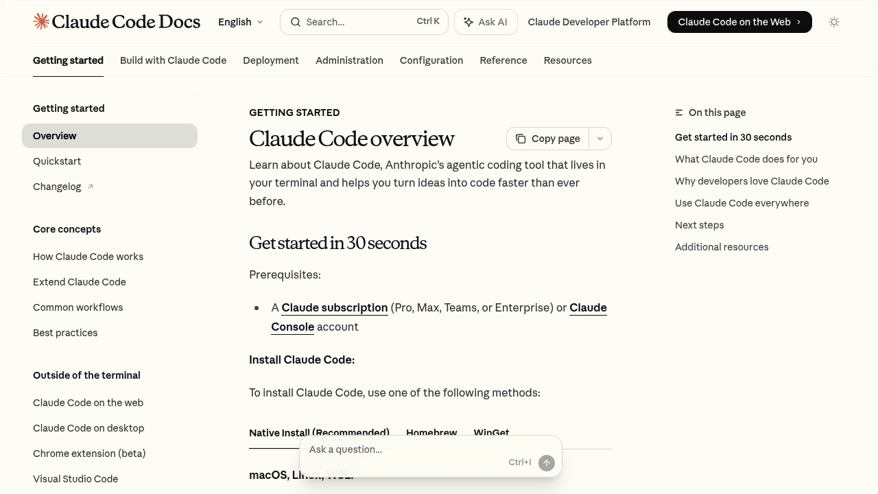 Claude Code overview documentation page