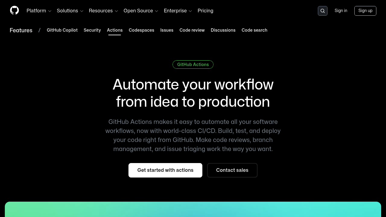 GitHub Actions feature page