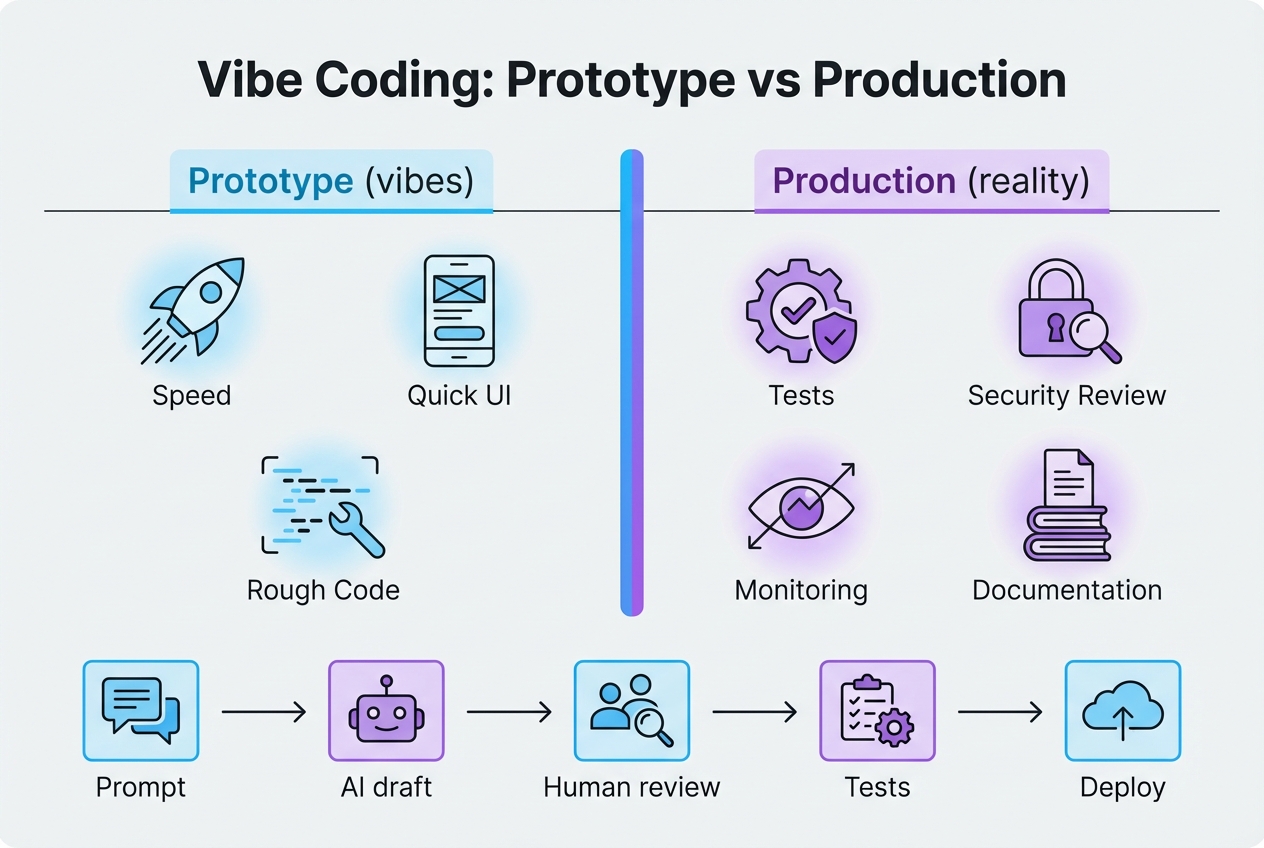 Illustration for a practical workflow to move from vibes to a shippable product in Limitations of Vibe Coding in 2026