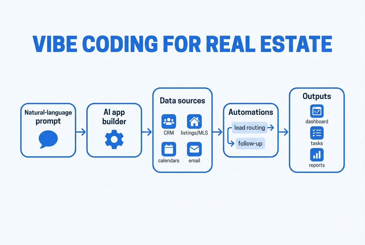 Illustration for a practical blueprint to build time-saving tools in Vibe Coding for Real Estate: Data Connection, Lead & Listing Management