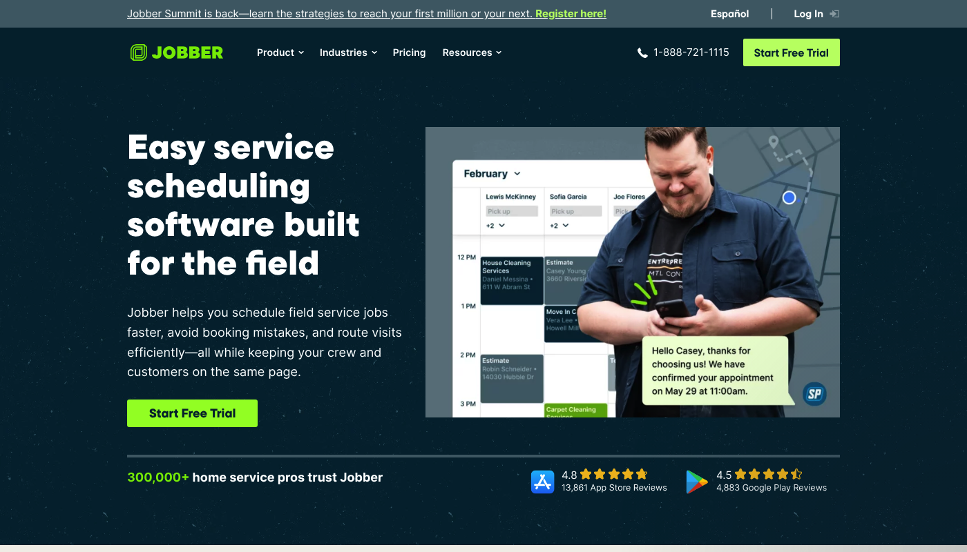 Screenshot of Jobber website
