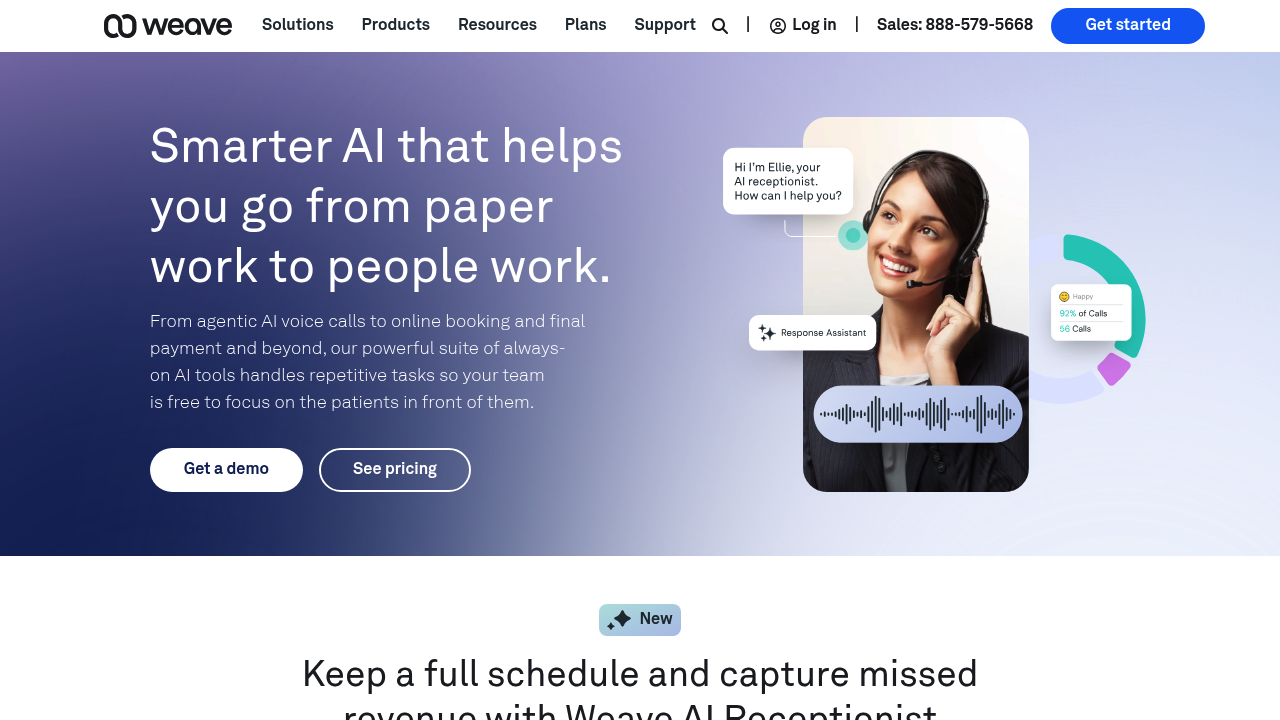 Screenshot of Weave homepage