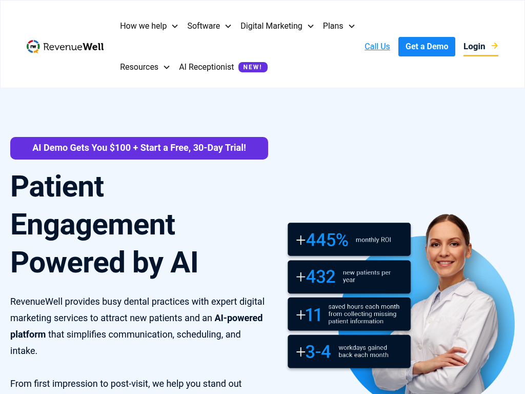 Screenshot of RevenueWell homepage