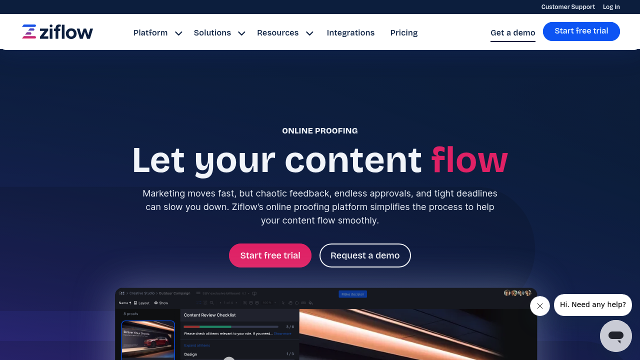 Screenshot of Ziflow website