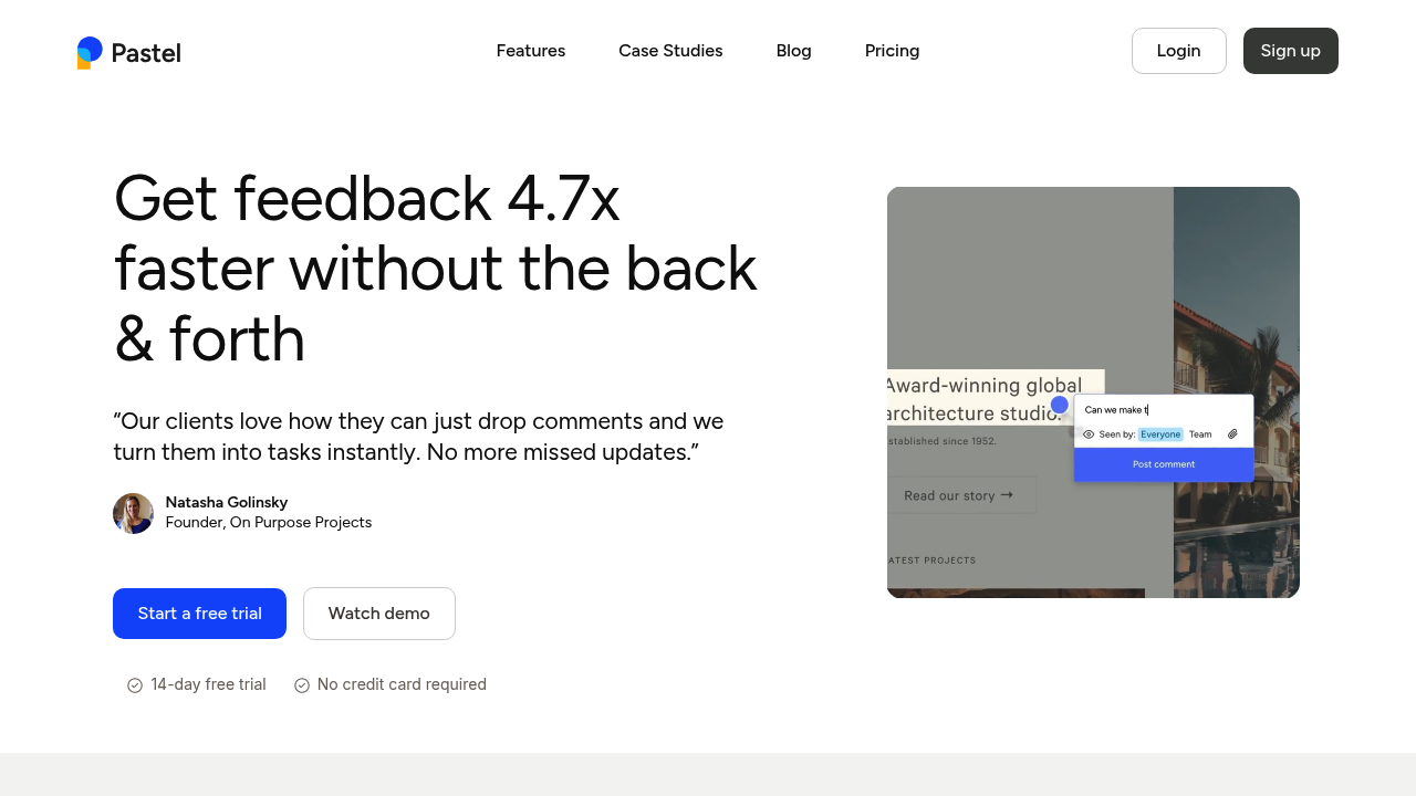 Screenshot of Pastel website