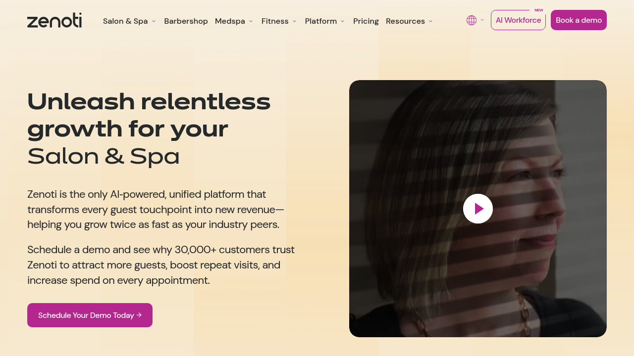 Screenshot of Zenoti website