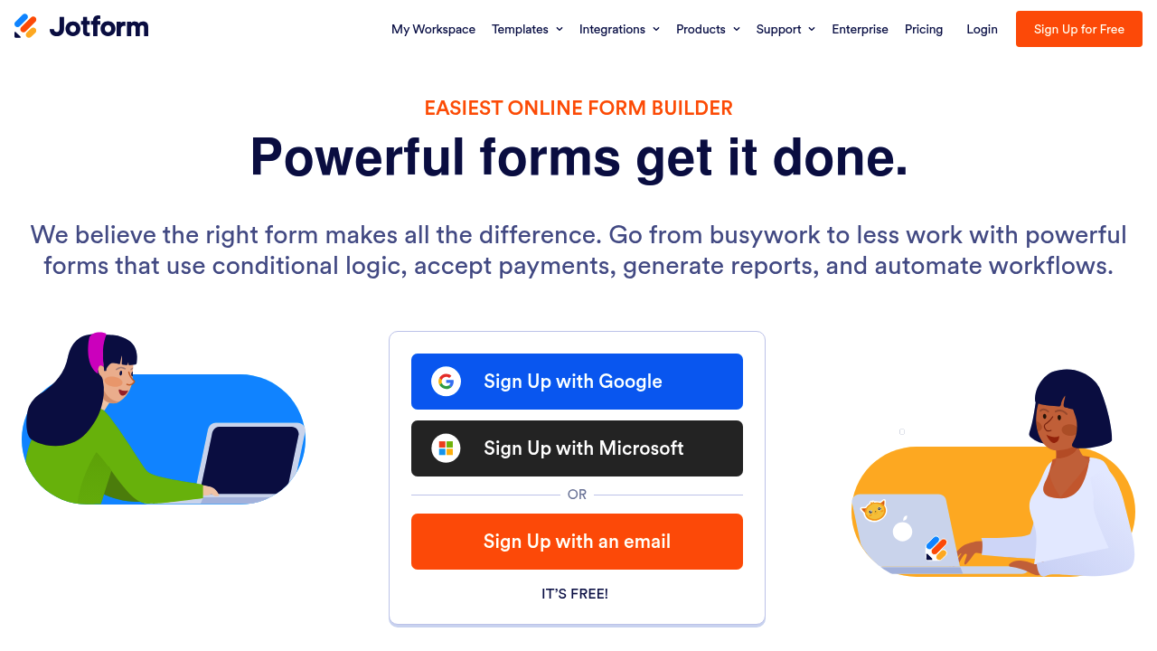 Screenshot of Jotform website