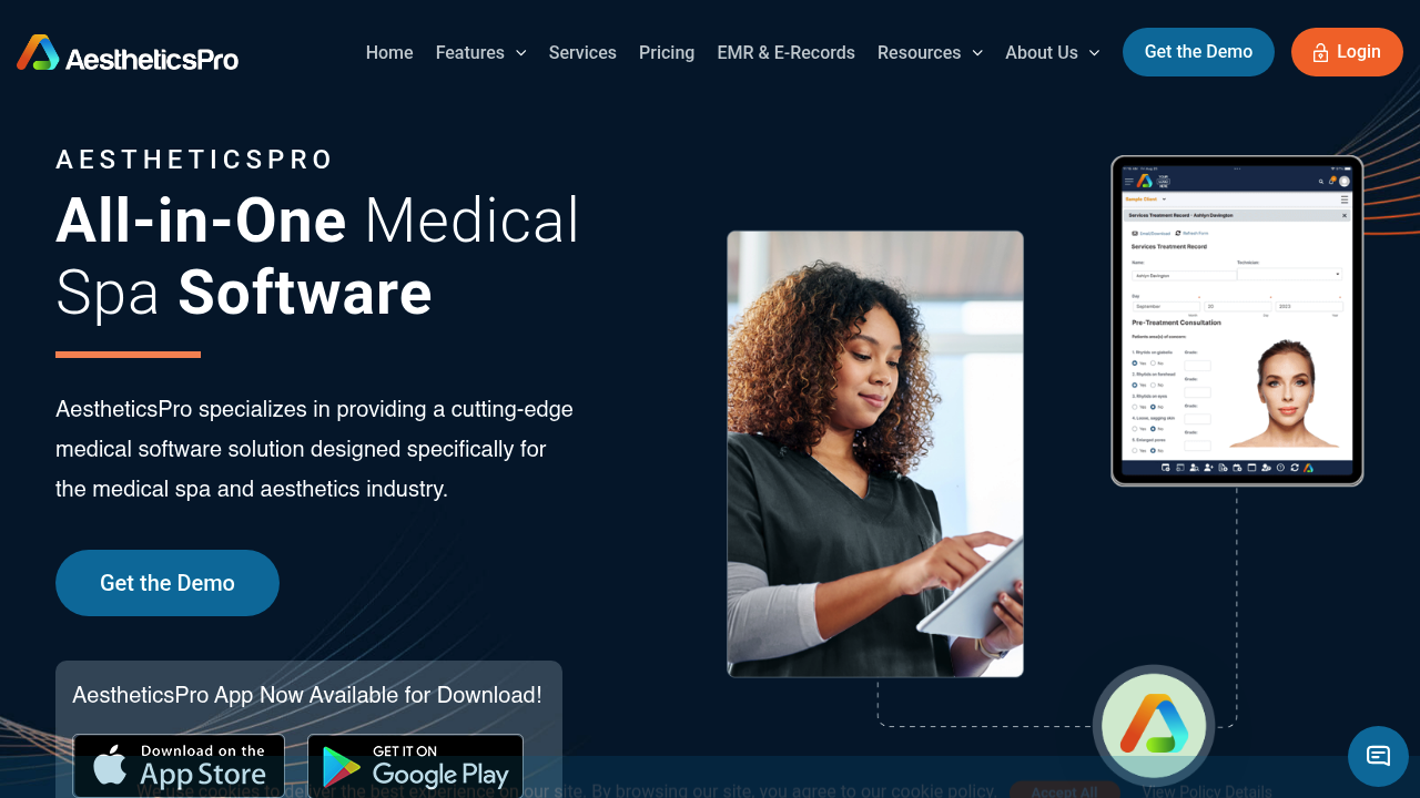 Screenshot of AestheticsPro website