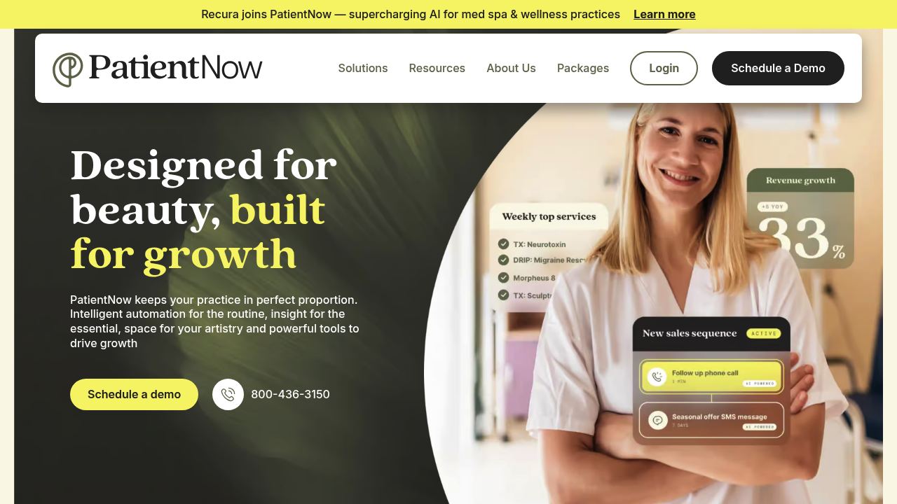 Screenshot of PatientNow website