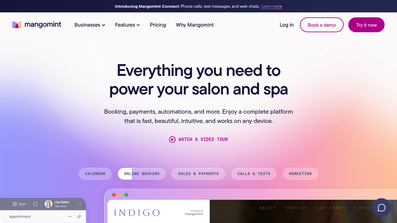 Screenshot of Mangomint website