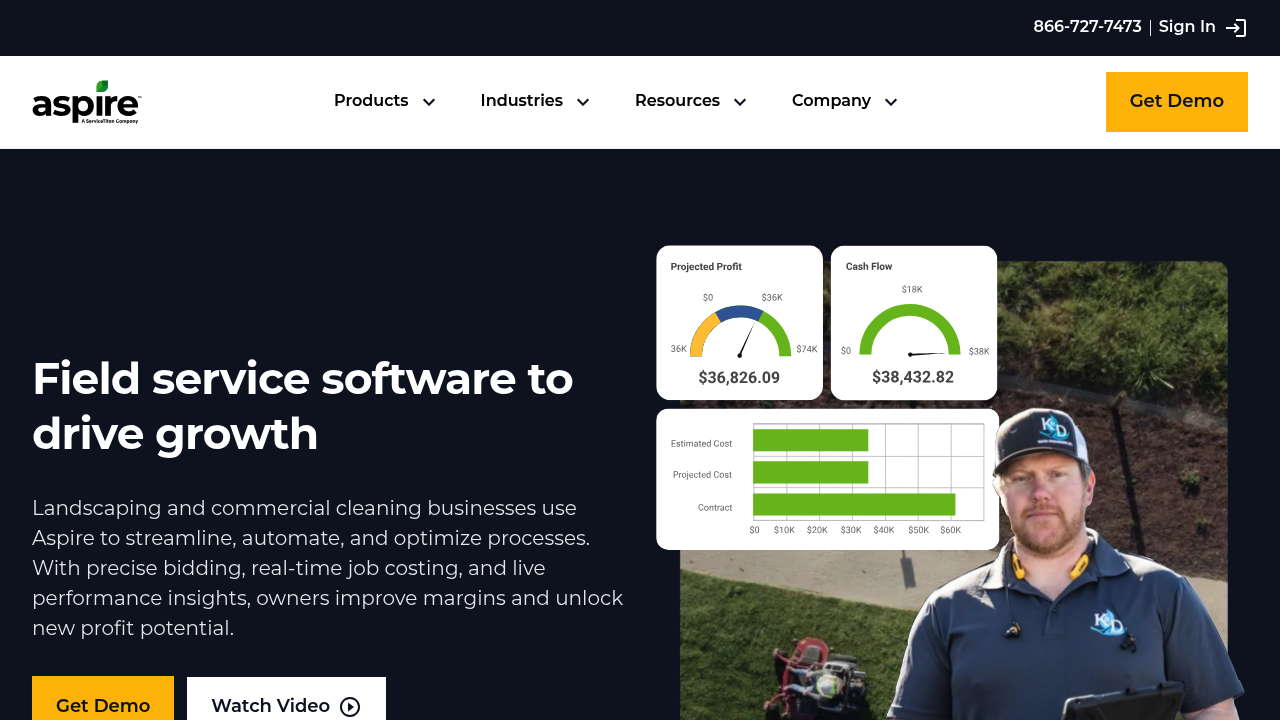 Screenshot of Aspire website