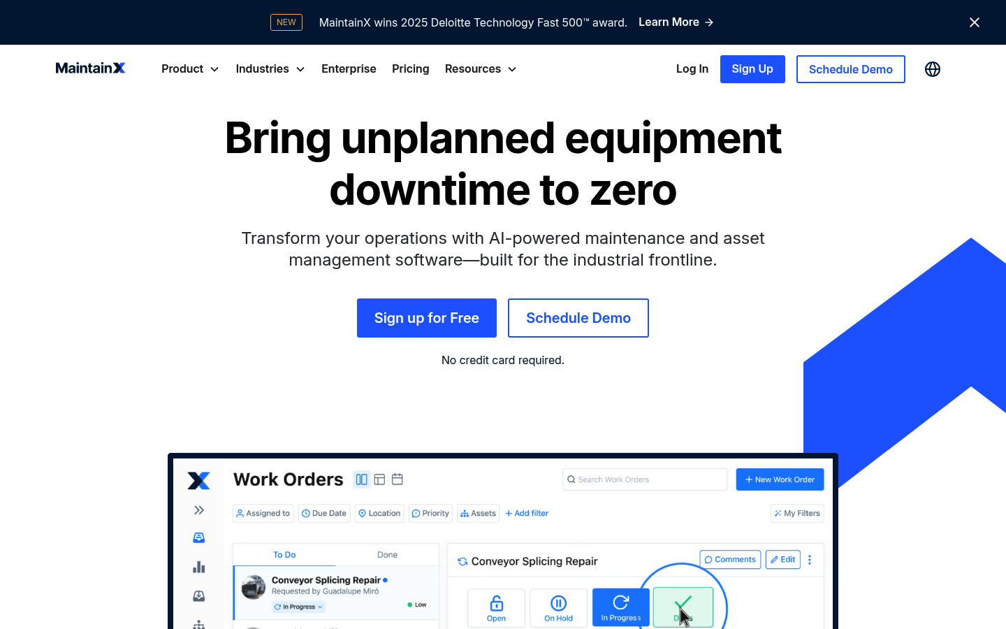 Screenshot of MaintainX website