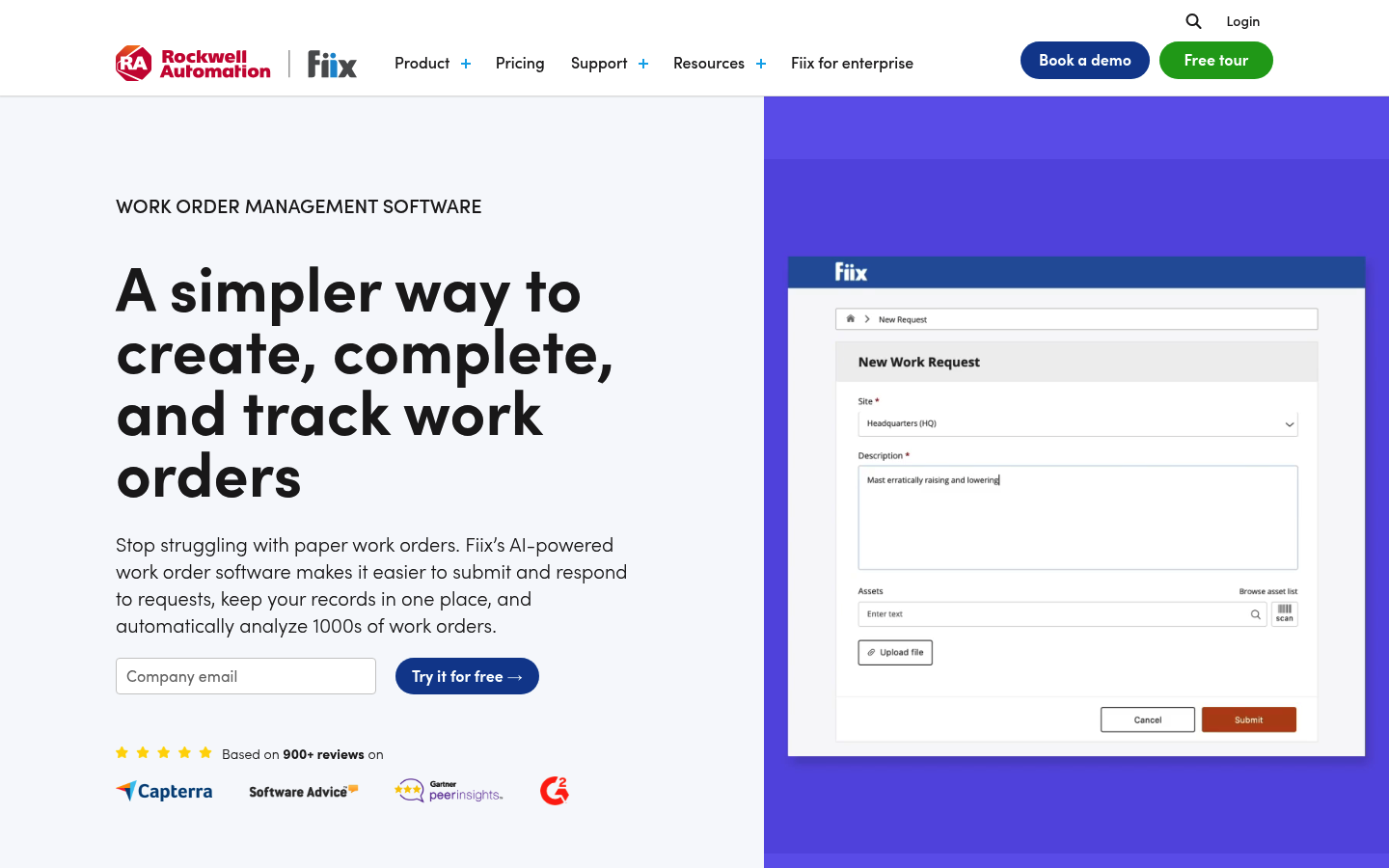 Screenshot of Fiix website