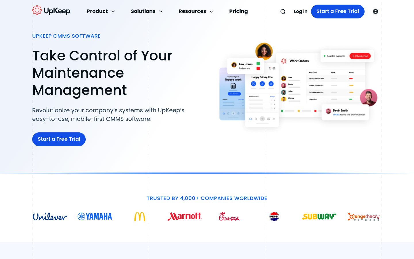 Screenshot of UpKeep website