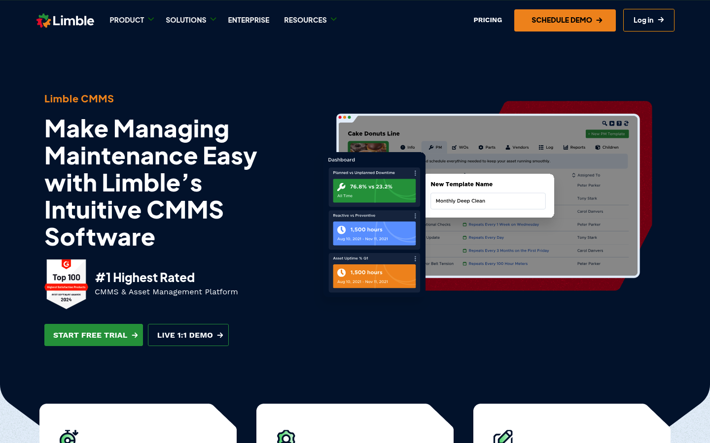Screenshot of Limble CMMS website