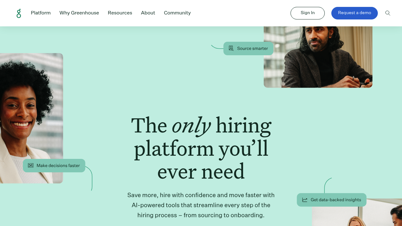 Screenshot of Greenhouse website