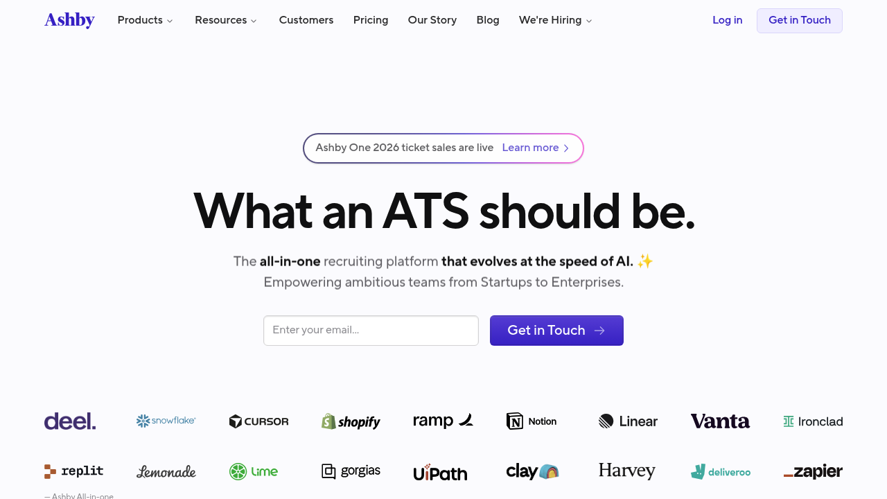 Screenshot of Ashby website