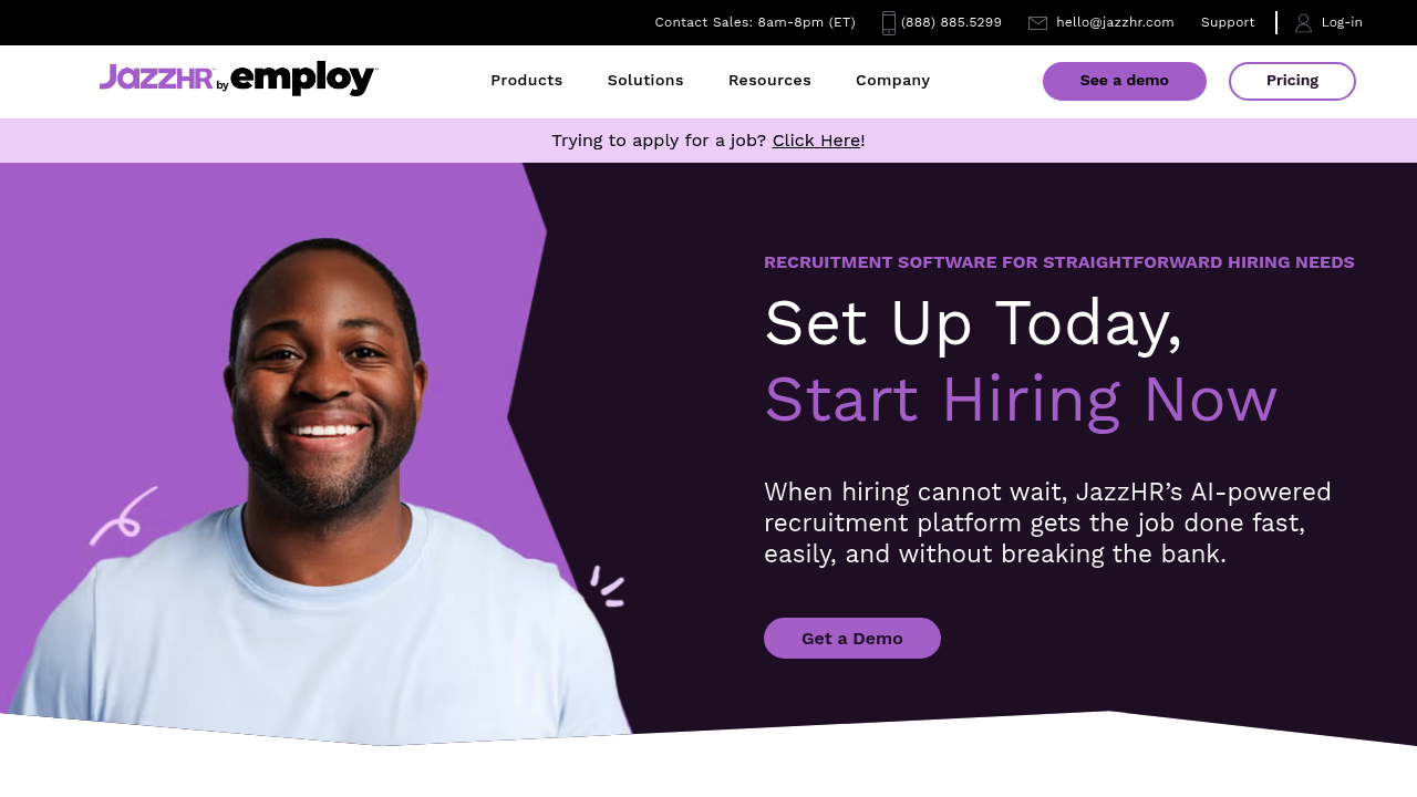 Screenshot of JazzHR website