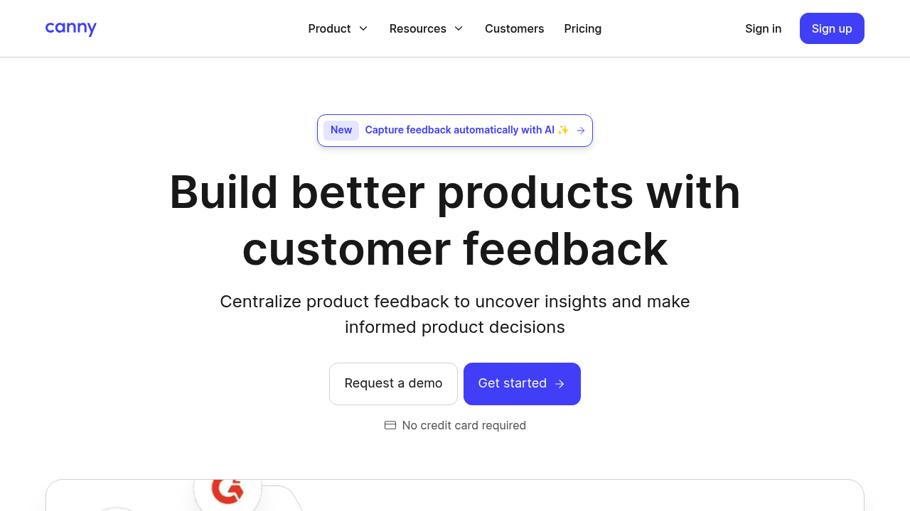 Screenshot of Canny website