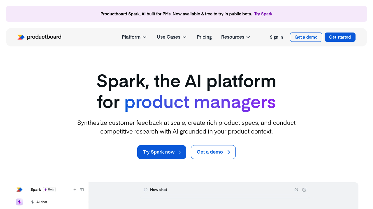 Screenshot of Productboard website