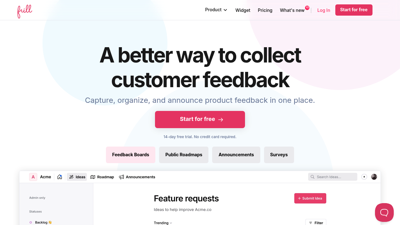 Screenshot of Frill website