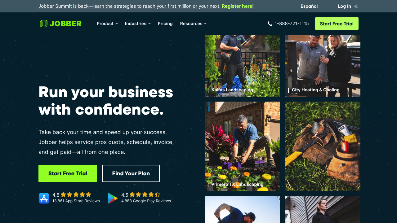 Screenshot of Jobber website