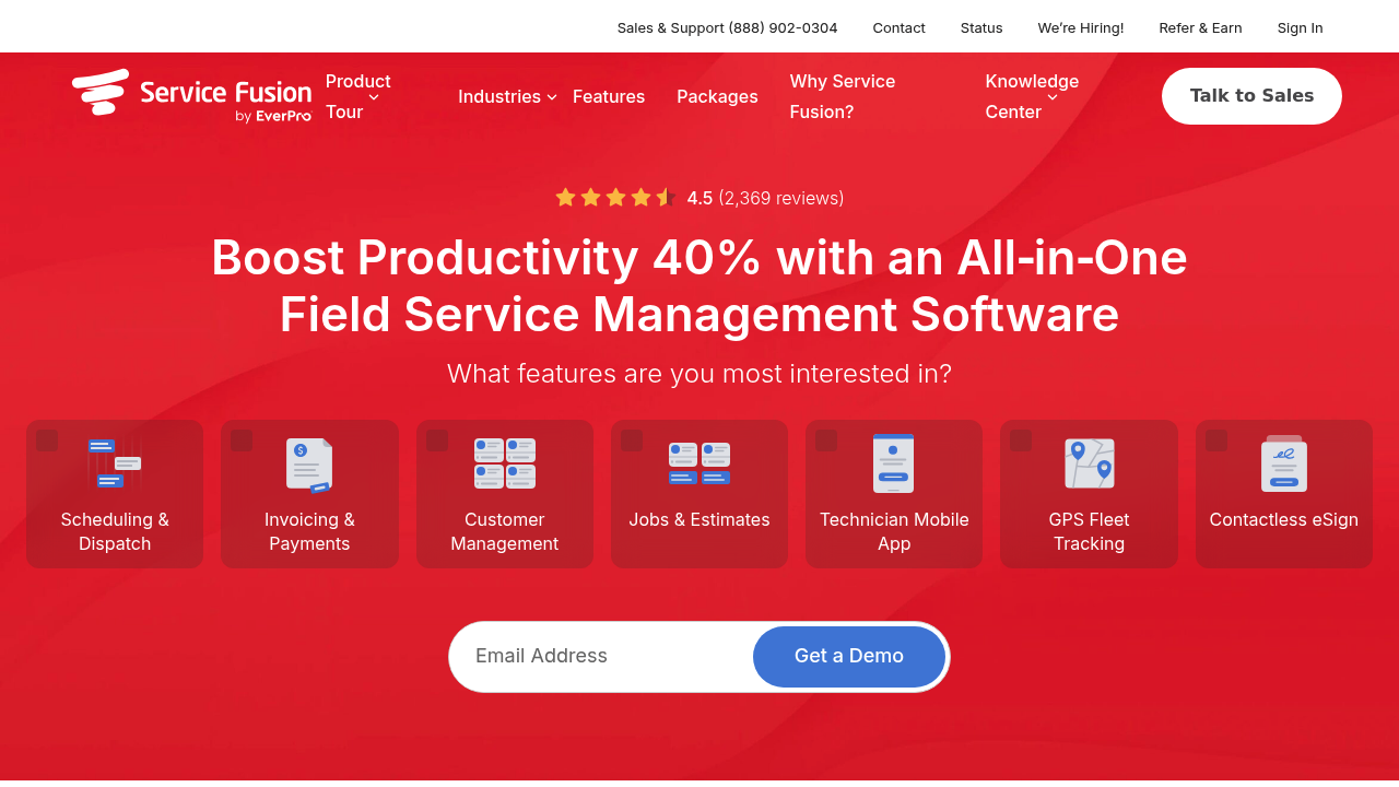 Screenshot of Service Fusion website