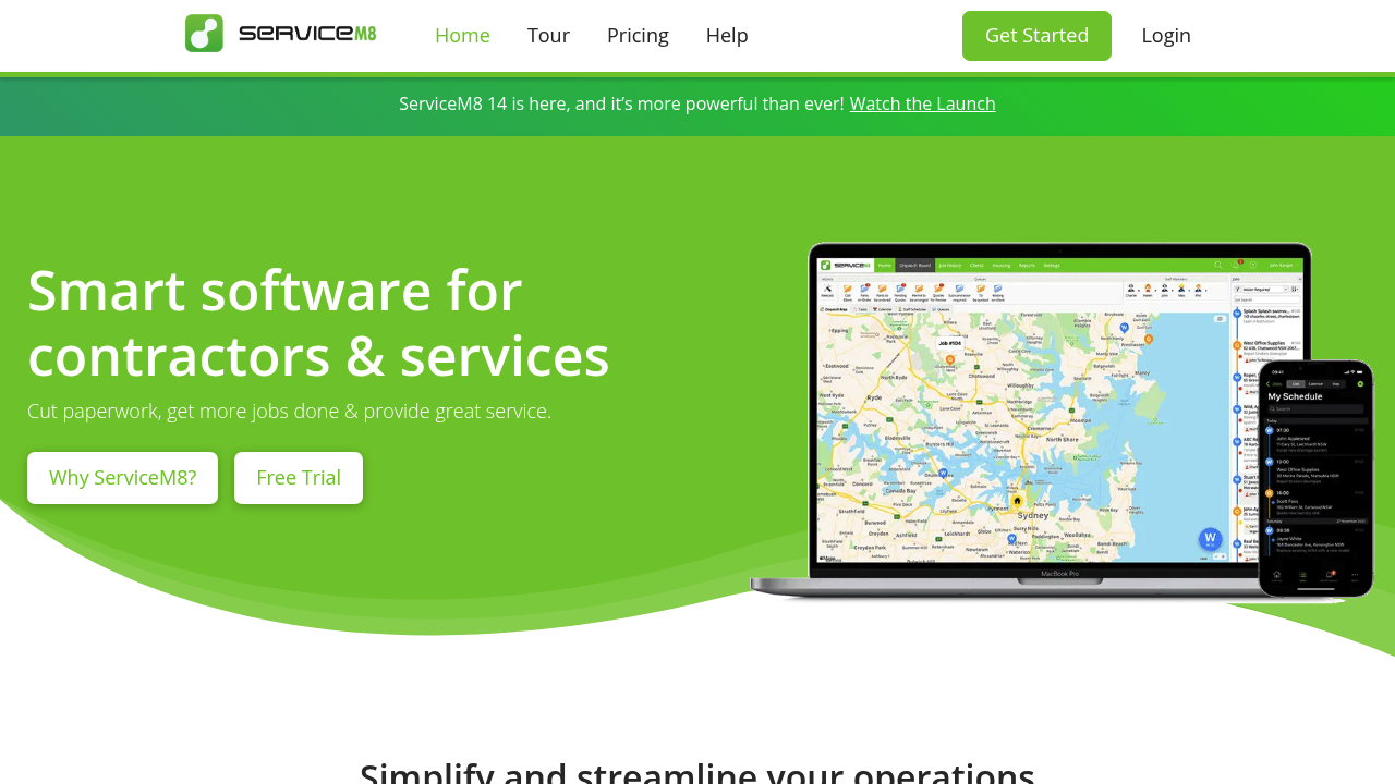 Screenshot of ServiceM8 website